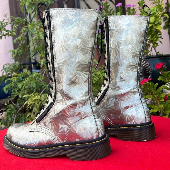 Dr. Martens Holographic Silver Prism Tall 14 Eye Lace Up & Side Zip Boots - Picture 17 of 17
